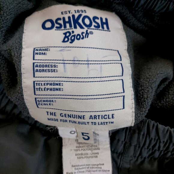 Oshkosh G'OSH Green/Grey Snow Ski Pant Kids size 5 Lined Unisex READ - Picture 6 of 8